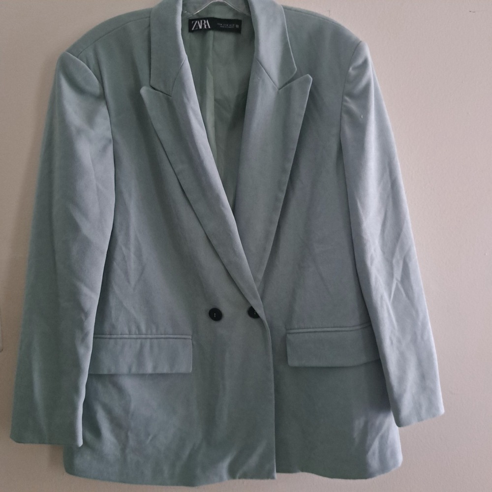 ZARA WOMAN EUC DOUBLE-BREASTED SOFT OVERSIZED BLAZER LIGHT GREEN | 8372/037 M - Picture 8 of 16